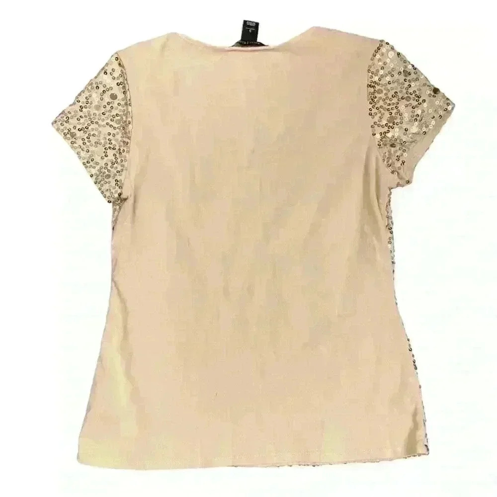 White House Black Market WHBM Beige Gold Sequin Shirt. Size S - Picture 3 of 8